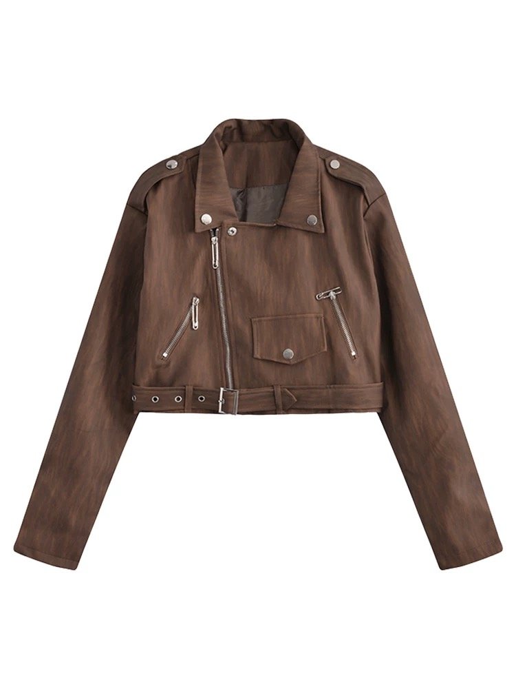 Pankh Harvey Cropped Pu Leather Biker Jacket