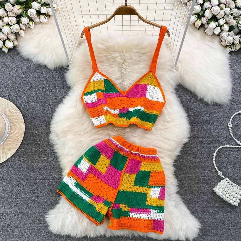 Pekky Colourful Top And Short crochet beach Set