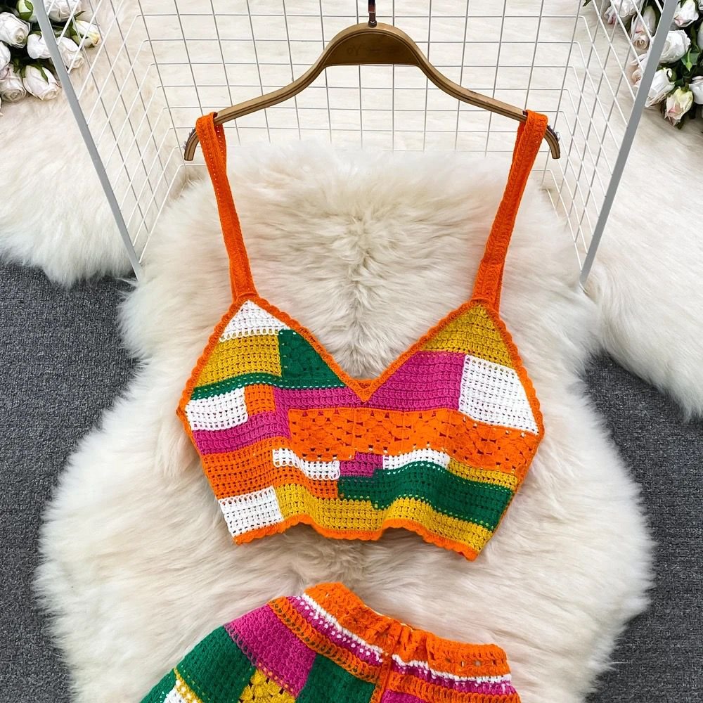 Pekky Colourful Top And Short crochet beach Set