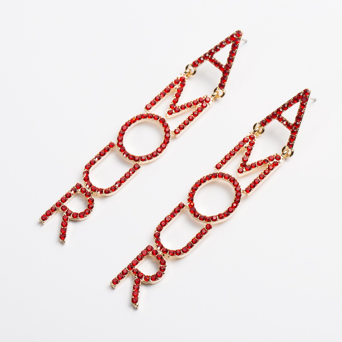 Pankh Amor Letter Red Rhinestone Earing