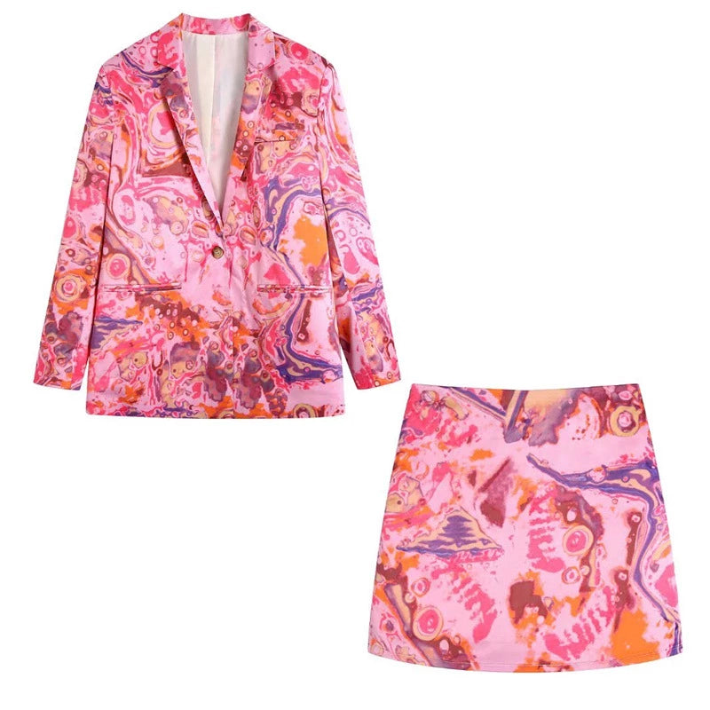 Pankh Dexton Printed Blazer And Skirt Set