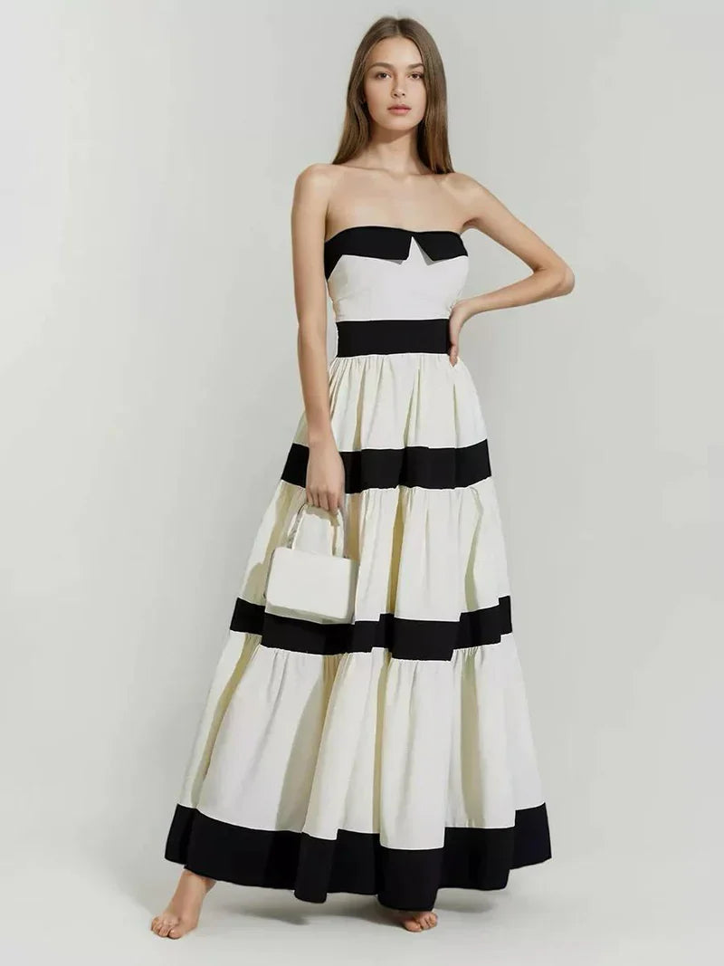 Pankh Laila Offshoulder Straples Color-Block Sleeveless Holiday Maxi Dress