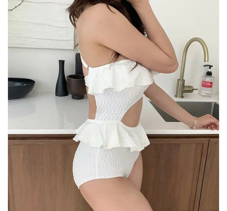 Pankh Jazee One-Shoulder Ruffle Cutout Monikini Swimsuit