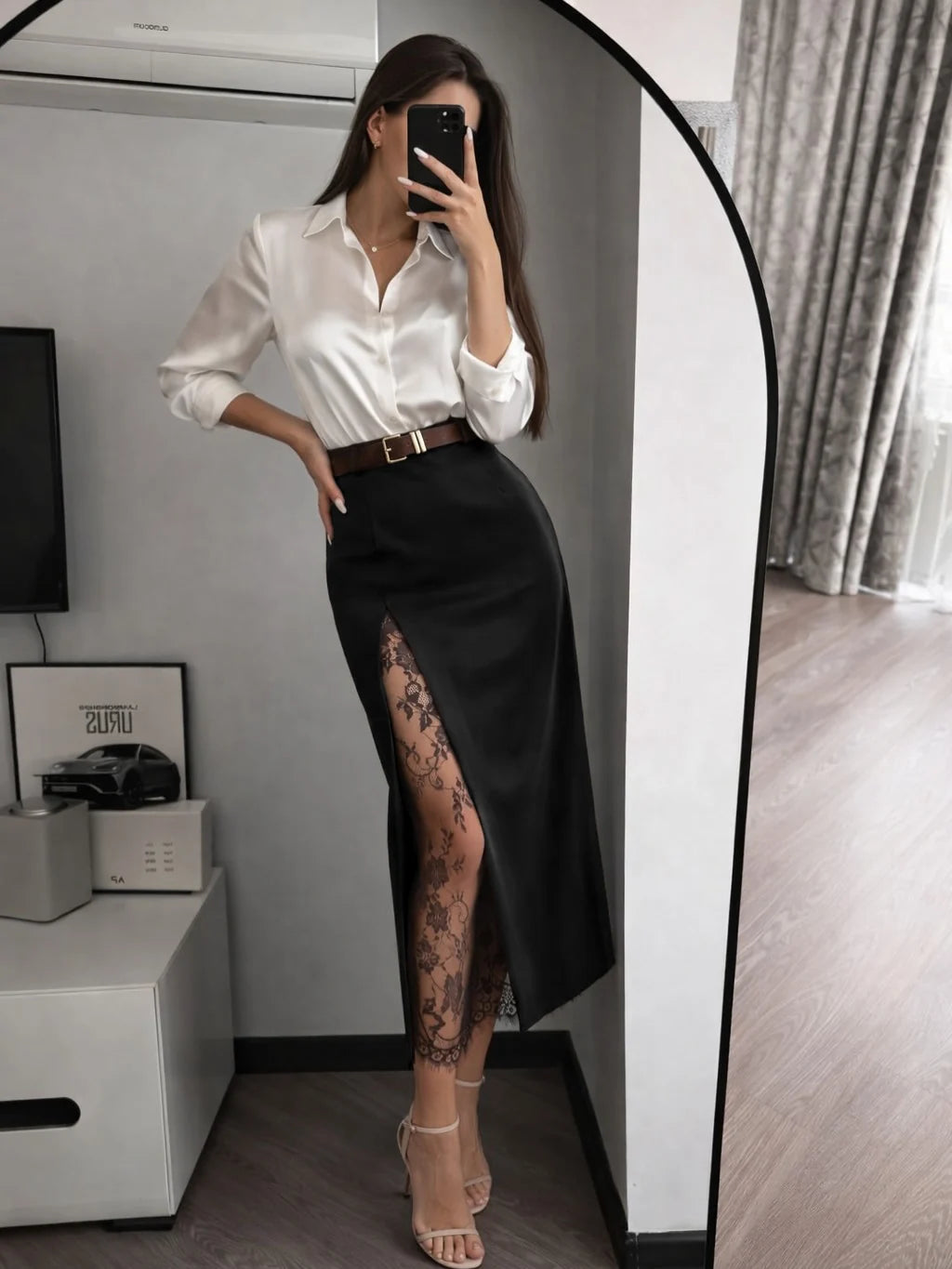 Pankh Calina Elegant Net Lace Midi Skirt