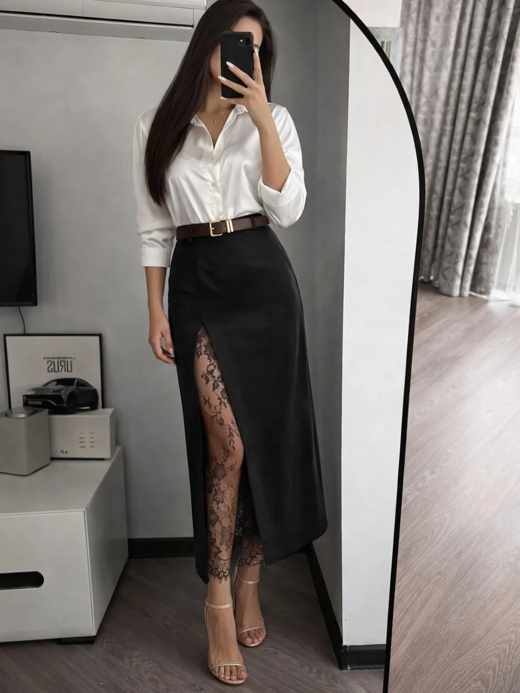 Pankh Calina Elegant Net Lace Midi Skirt