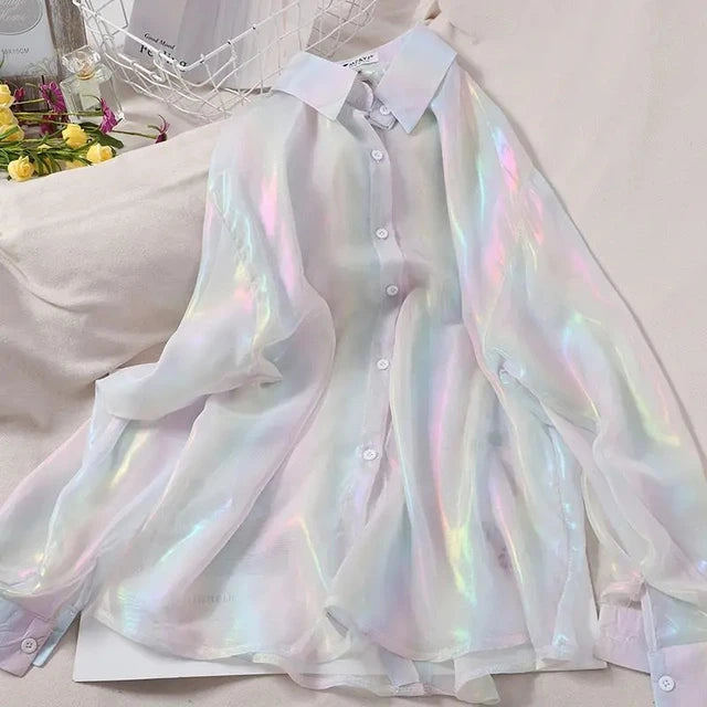 Pankh Juvena Holographic See Through Coverup Shirt