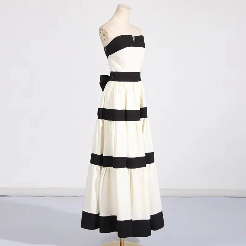 Pankh Laila Offshoulder Straples Color-Block Sleeveless Holiday Maxi Dress