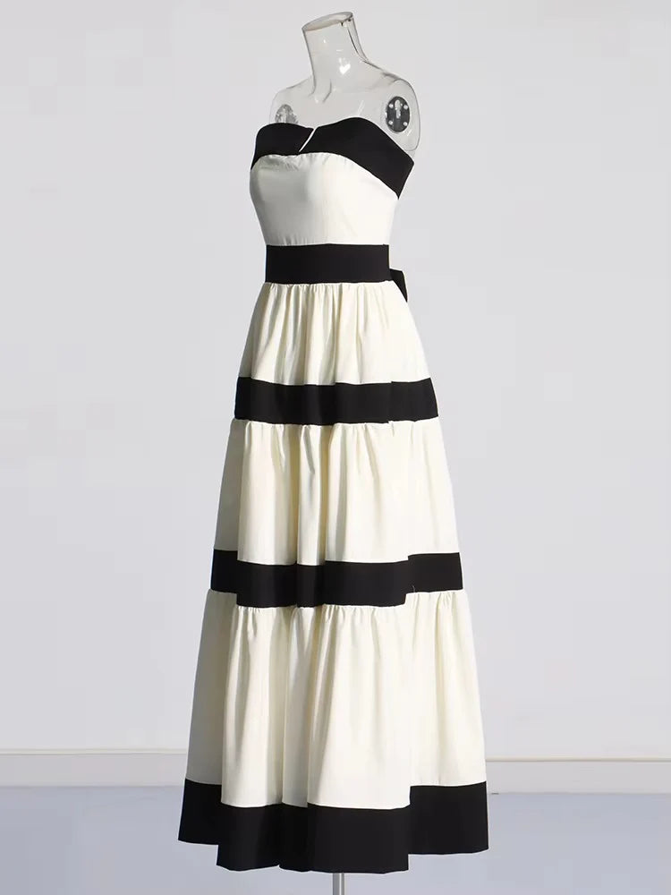 Pankh Laila Offshoulder Straples Color-Block Sleeveless Holiday Maxi Dress
