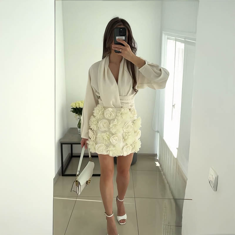 Pankh Reuel Premium QualitySatin Top And 3D Flower Skirt Set