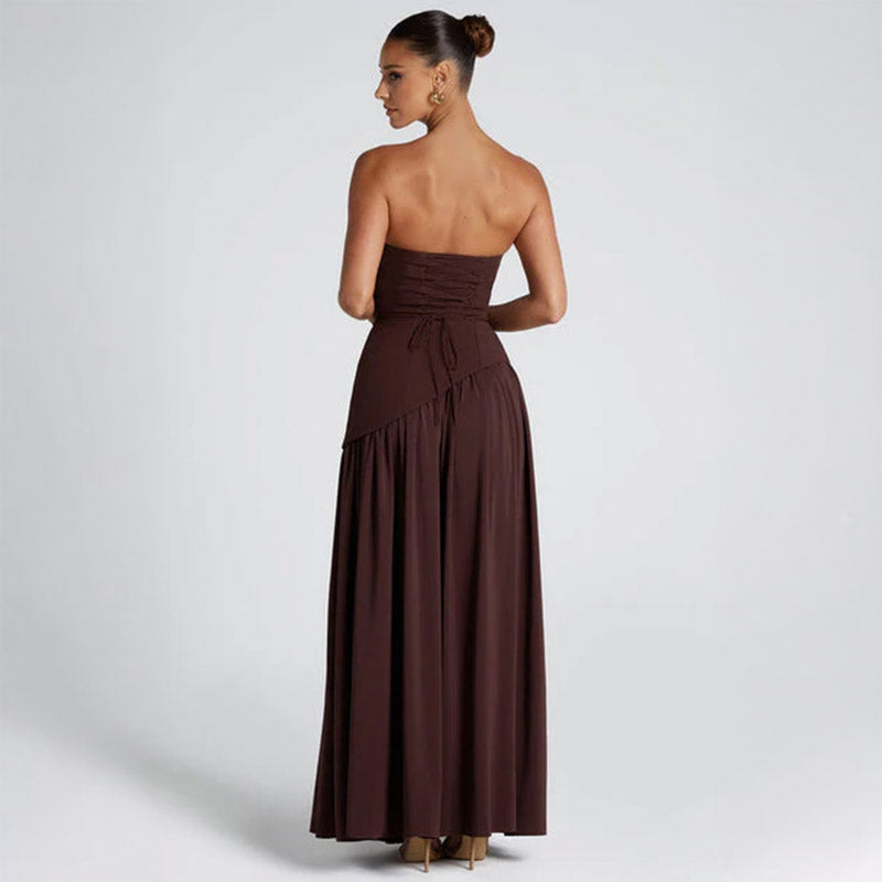 Pankh Stella Gorgeous Strapless Long Ruched Slit Formal Party Wear Dress With Scarf