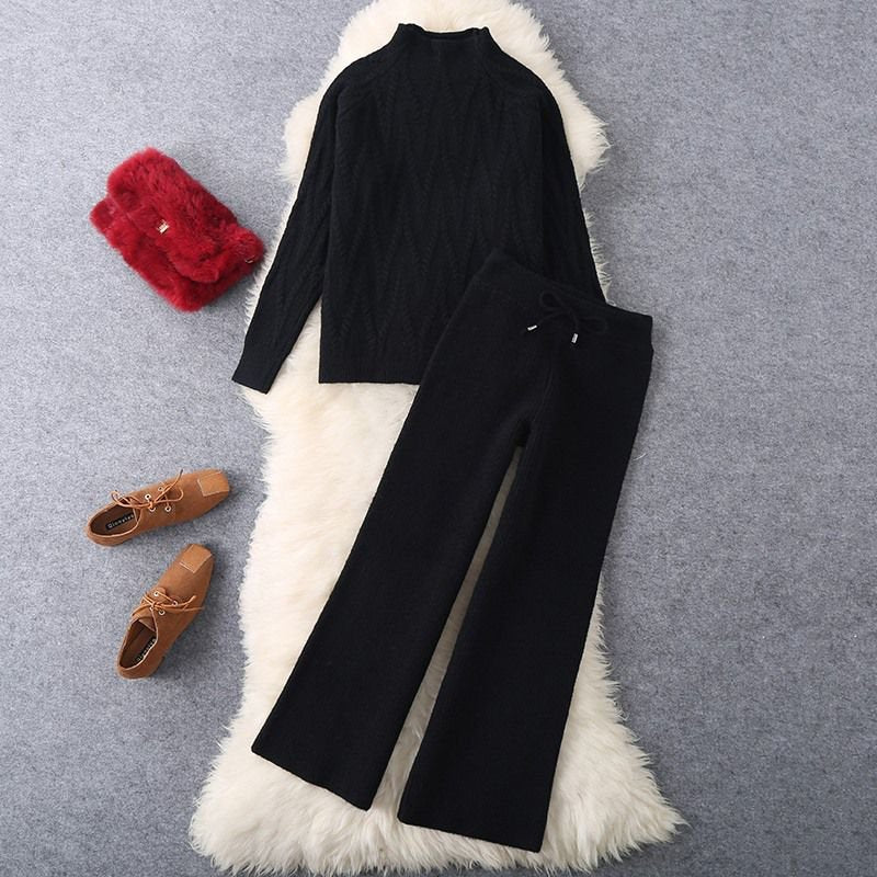 Yaish wool knit coord track warm Travel set