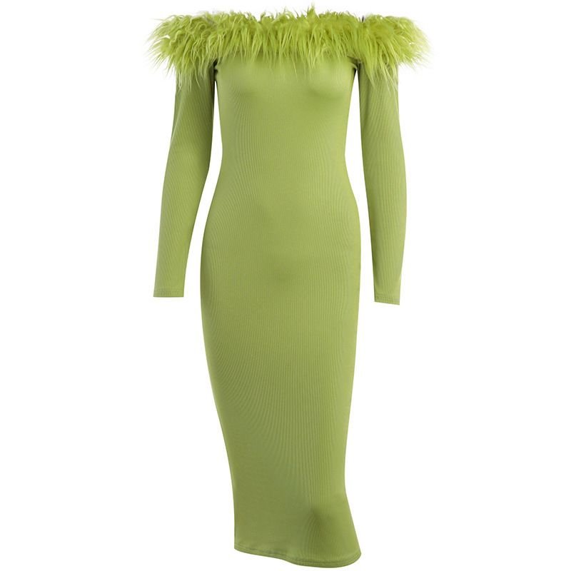 Pankh Eloise Off Shoulder Faux Fur Bodycon Dress