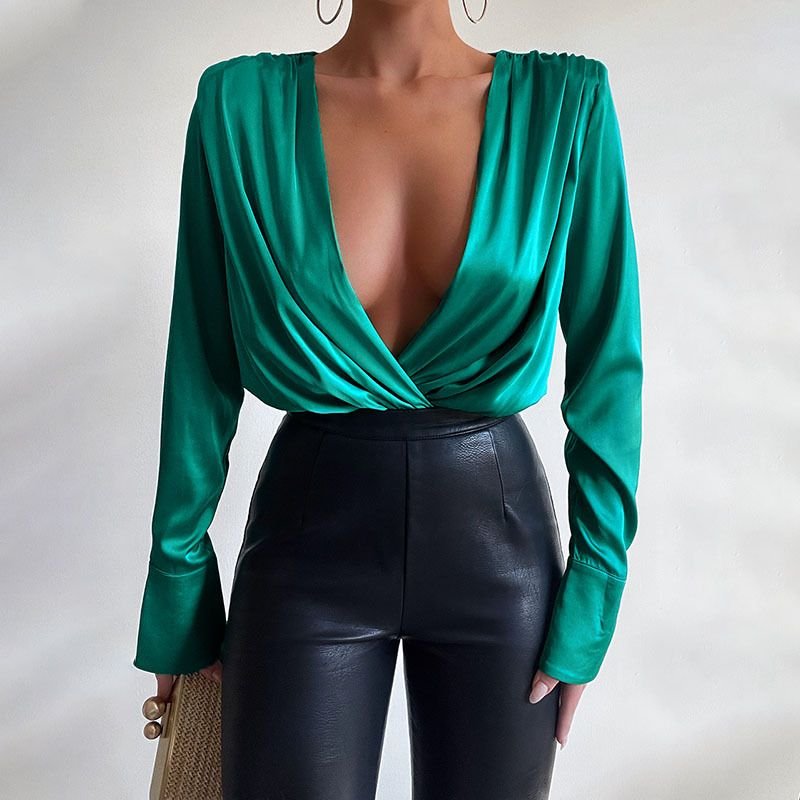 Mathara Deep Neck Satin Bodysuit