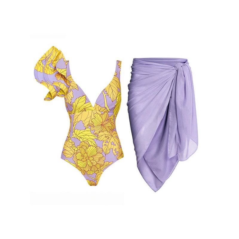 Pankh Georgia Ruffle Floral Swimsuit & Sarong Set