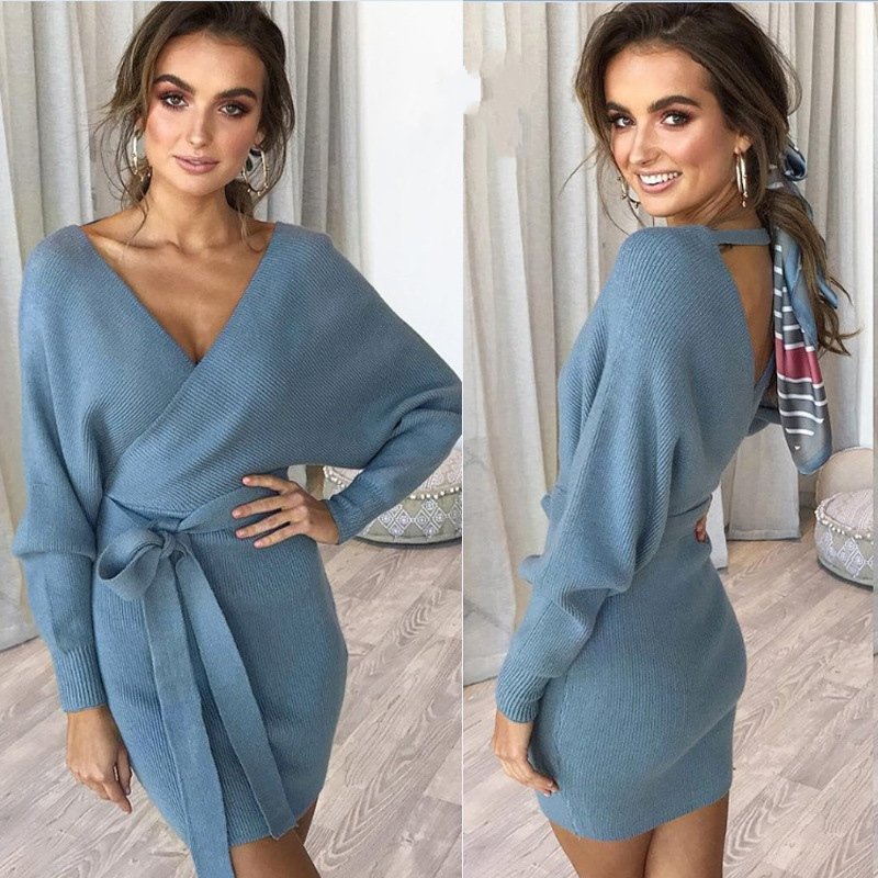 Mylo Halter Neck Wrapped Knit Bodycon Dress