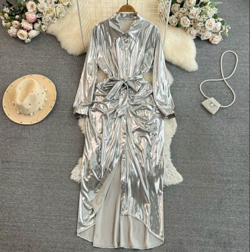 Pankh Elliana Shimmer Party Wear Metallic Shirt Dress