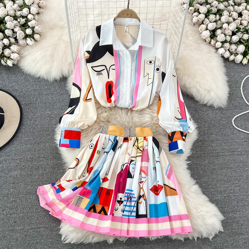 Pankh Dixy Elegant Print Shirt And Pleated Skirts Sets