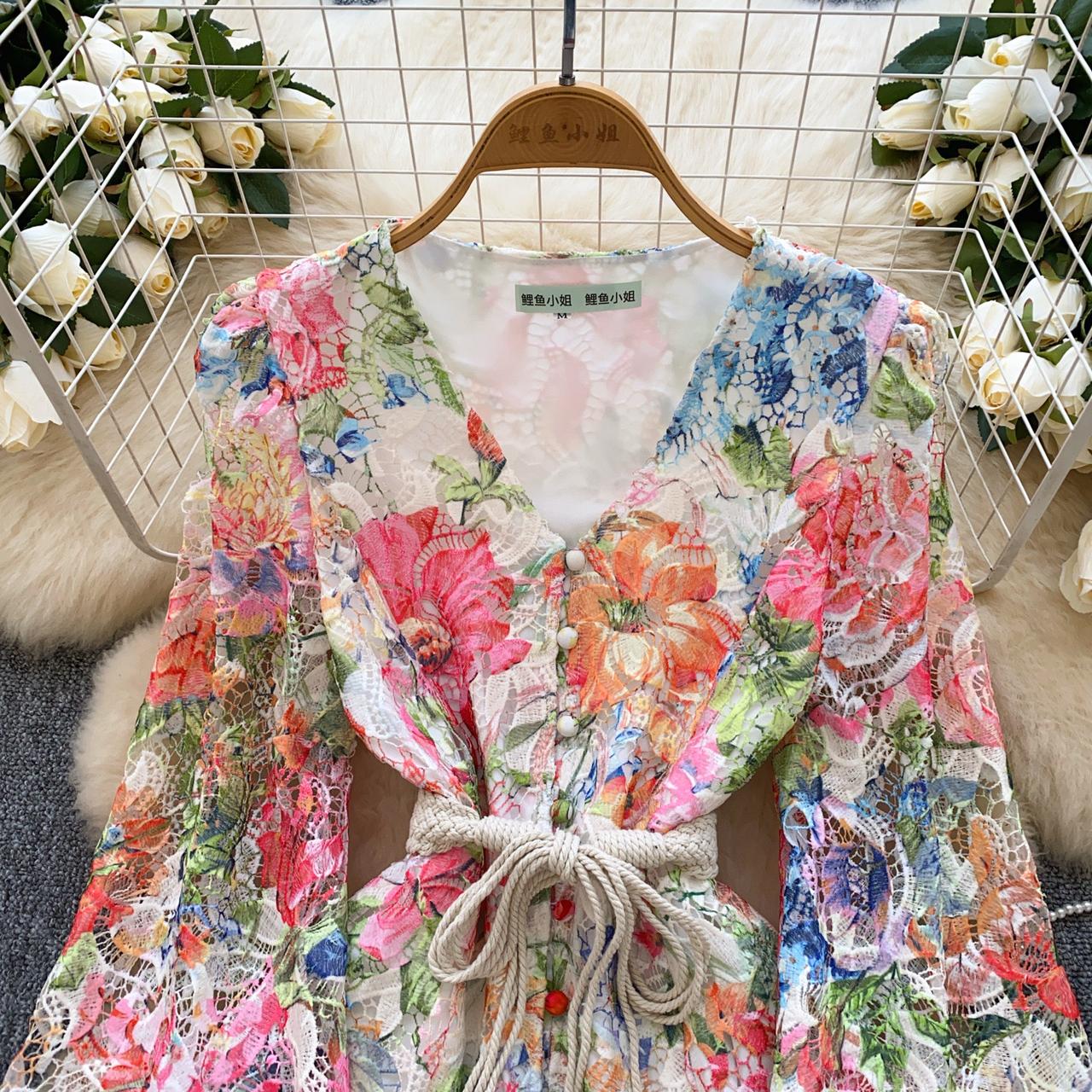 Pankh Anessa Floral Printed Crochet Inner Dress With Belt