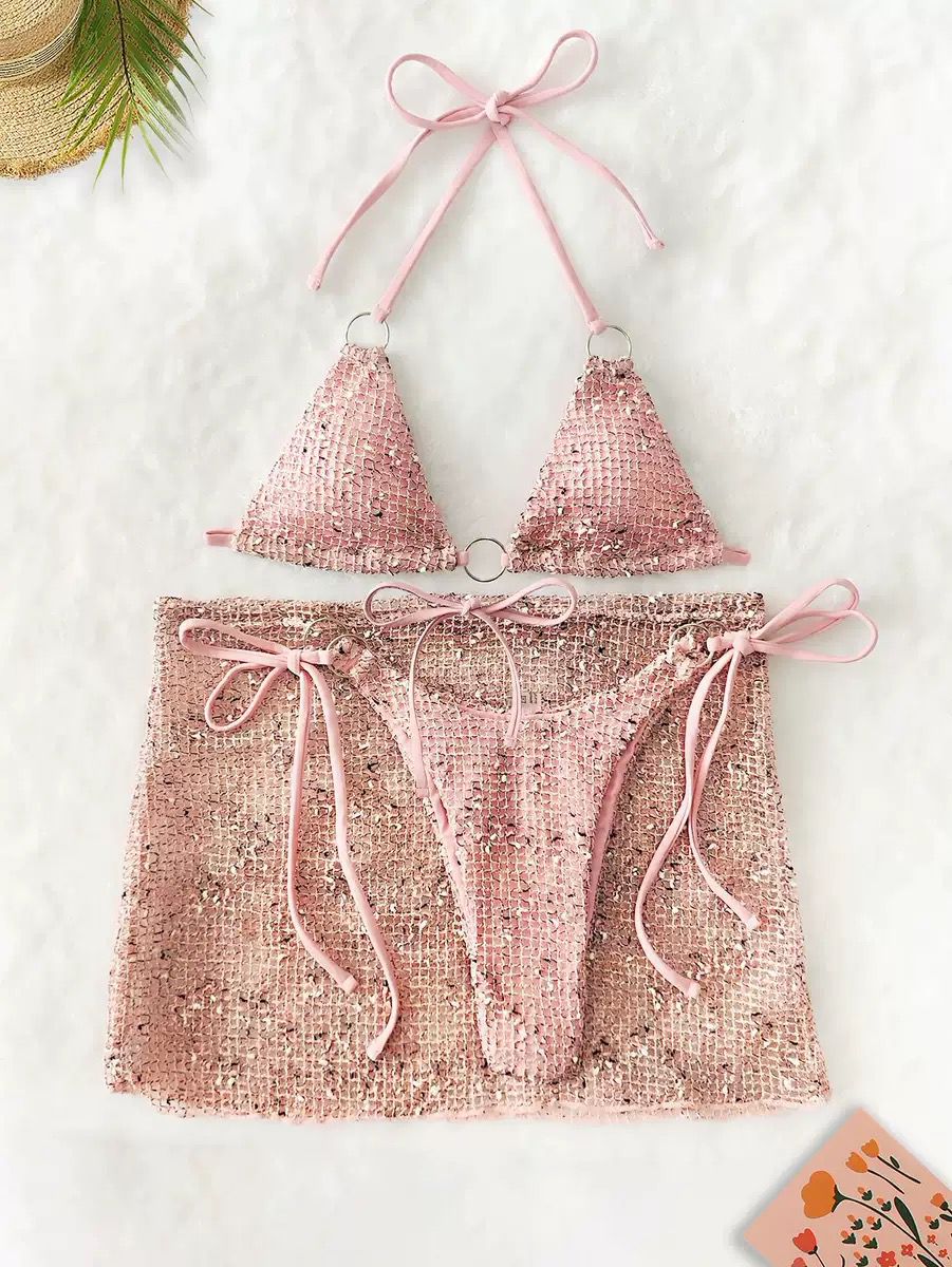 Pankh Edison Shiny Swimsuit with Adjustable Skirt Cover-Up Bikini Set