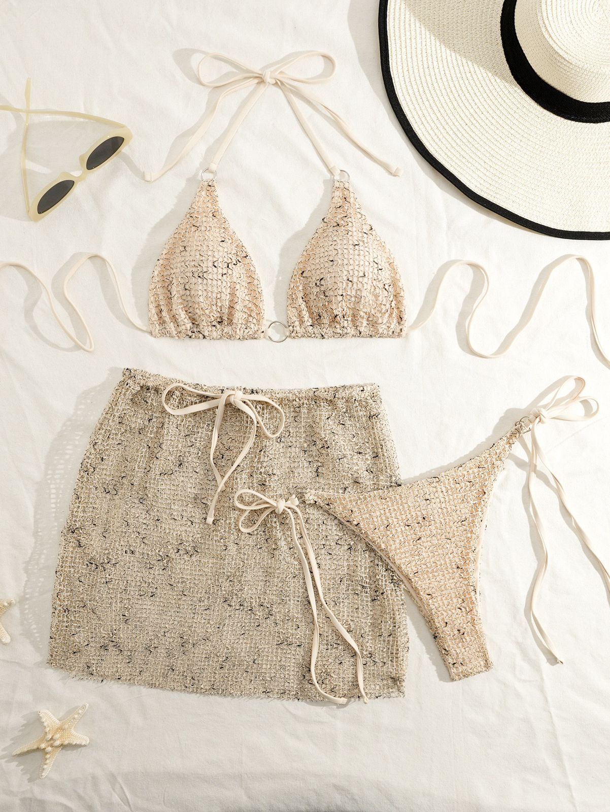 Pankh Edison Shiny Swimsuit with Adjustable Skirt Cover-Up Bikini Set