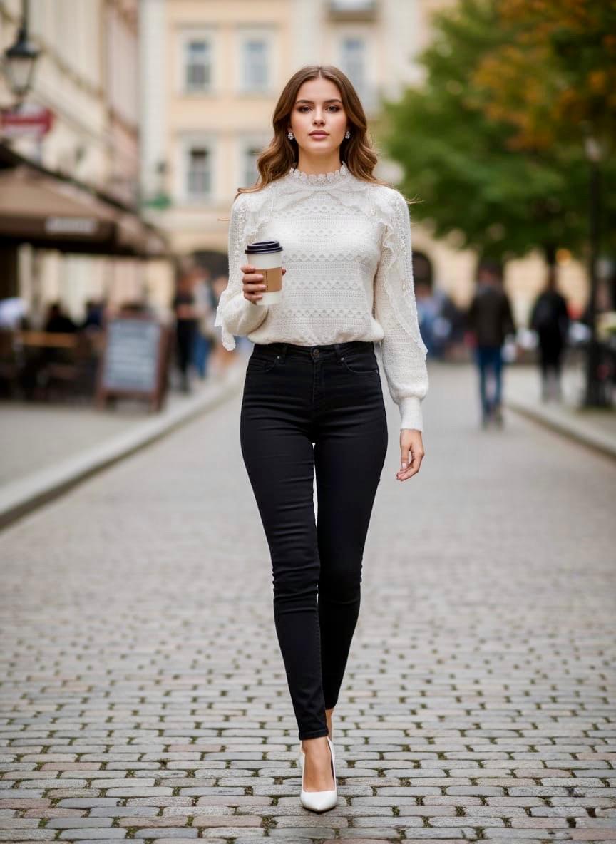 Pankh Leyla Stand-Up Pearl Collar Lace Shirt Top