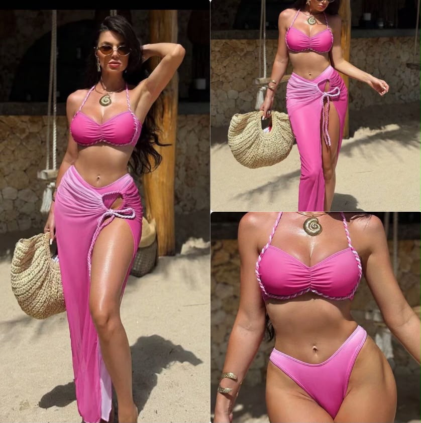 Pankh Ayaz Halter Neck Bikini Set With Sarong Resort Wear Coord Set