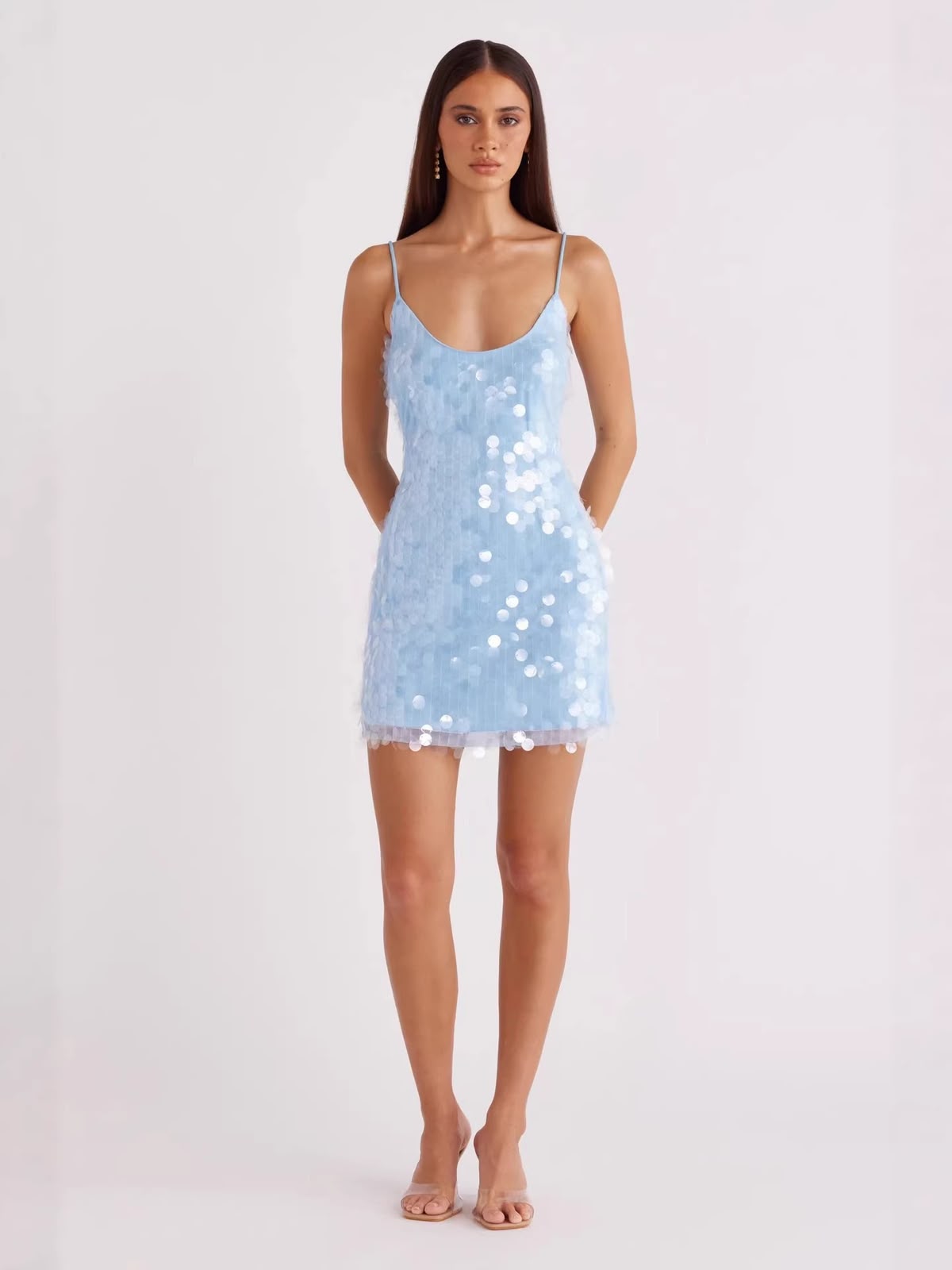 Pankh Camellia Coin Sequin Spaghetti Party Cocktail Short Dress
