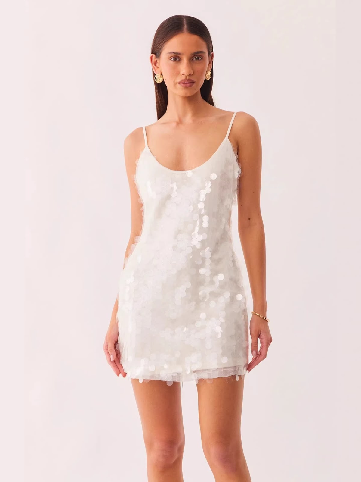 Pankh Camellia Coin Sequin Spaghetti Party Cocktail Short Dress