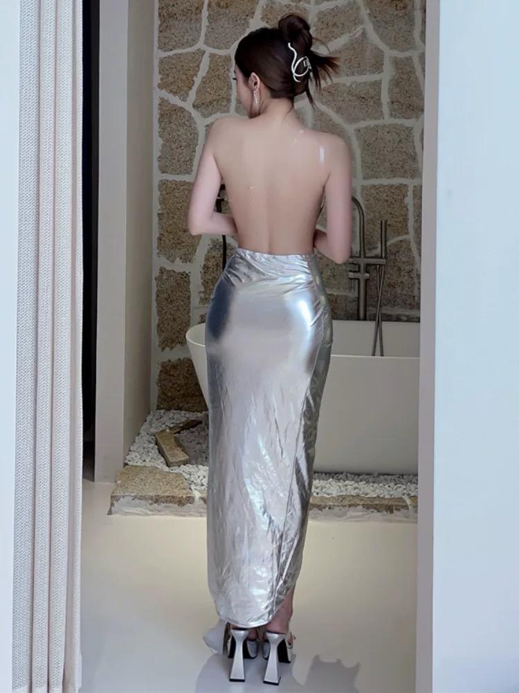 Pankh Amir Backless Partywear Metallic Dress