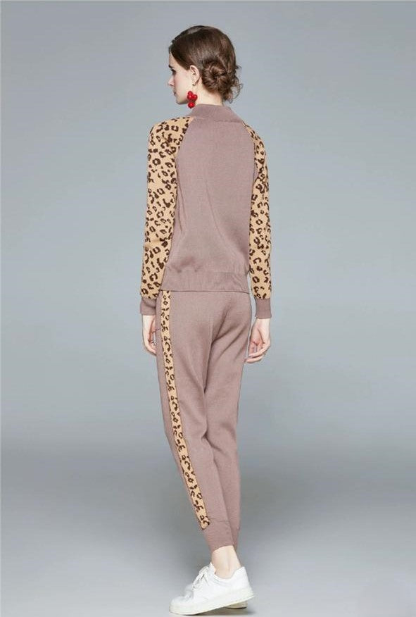 Pankh Mosiq Two Piece Tracksuit Long Sleeve Coat And Trousers Fashion Leopard
