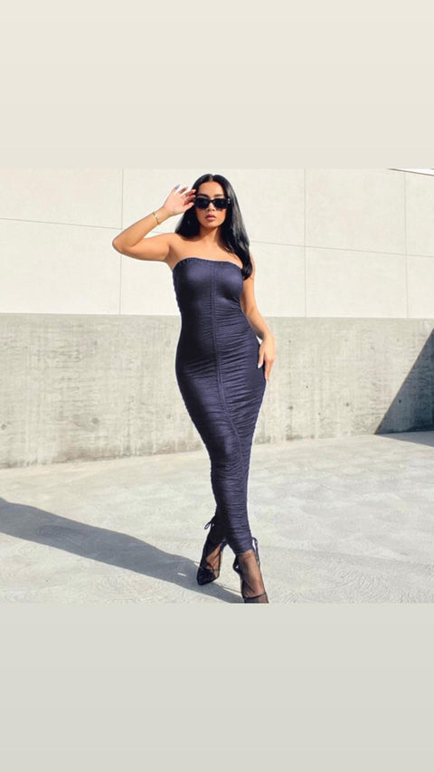 Pankh Barrik Sexy Ruched Tube  Sheath Bodycon Summer Party Dress