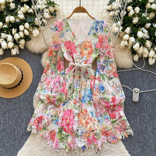 Pankh Anessa Floral Printed Crochet Inner Dress With Belt