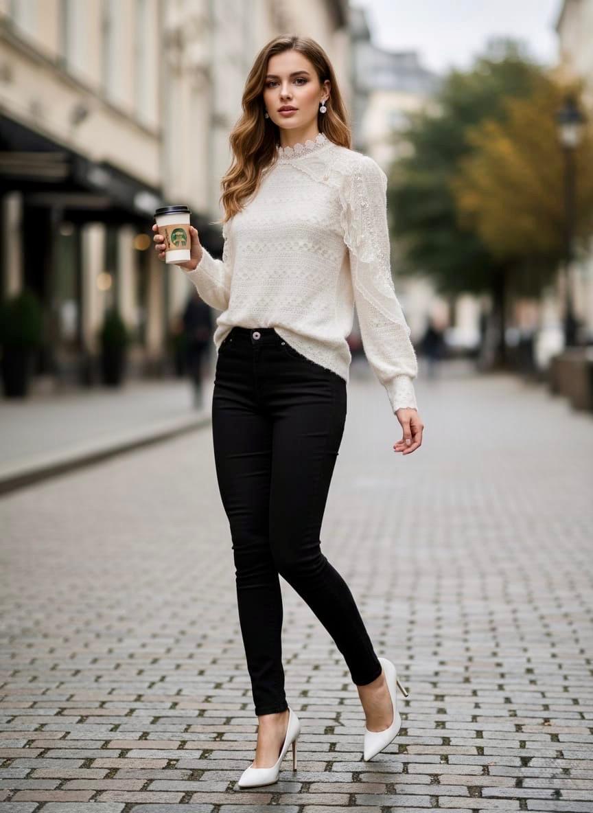 Pankh Leyla Stand-Up Pearl Collar Lace Shirt Top