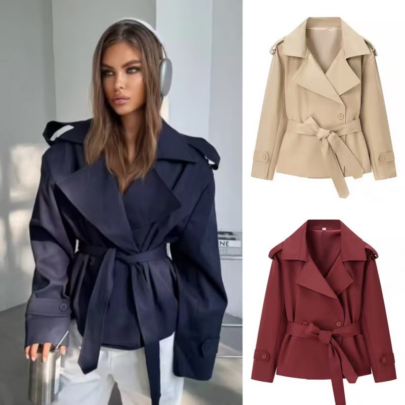 Pankh Amice Classic Plain Cropped Trench Coat With Belt