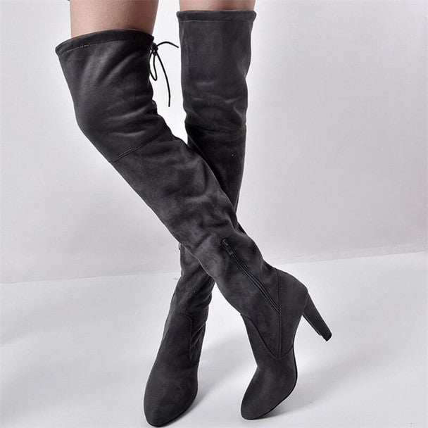 Noah Knee High Imported High Quality Suede Heel Boots