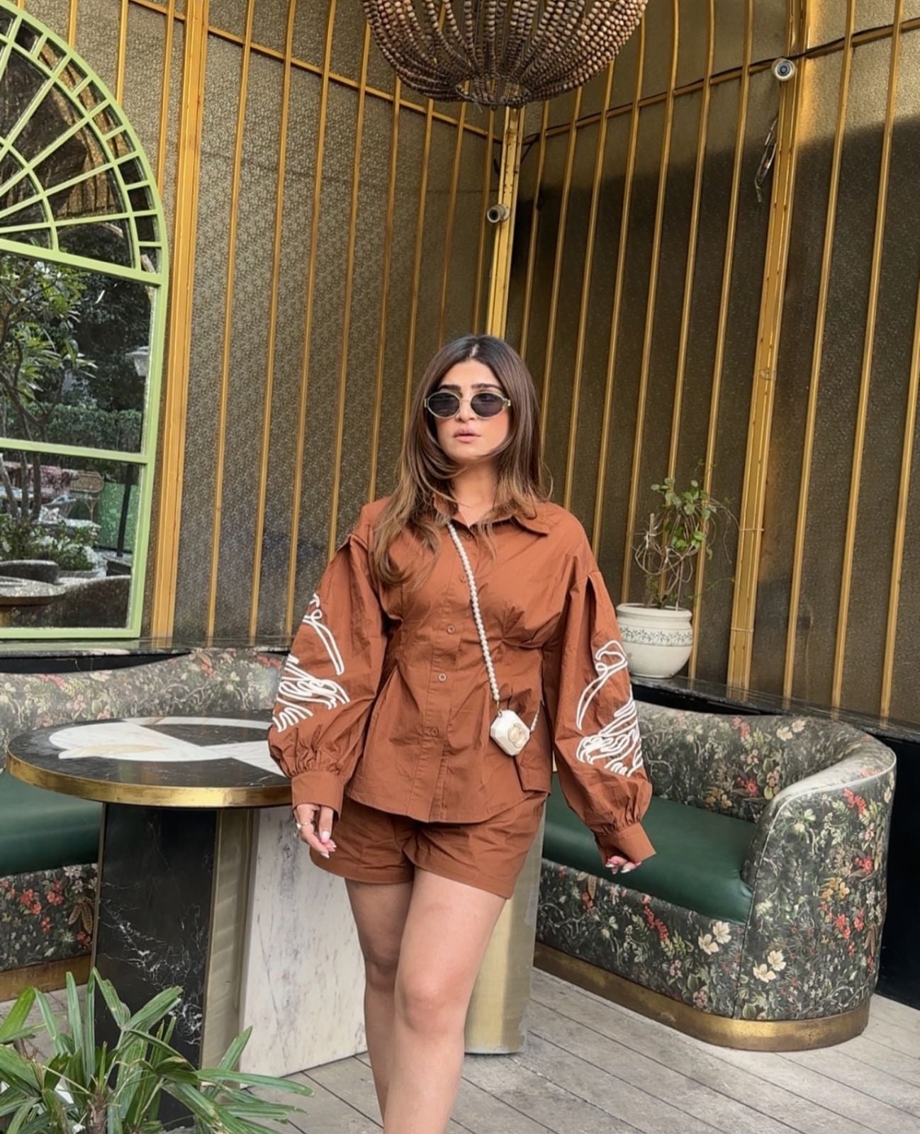 Pankh Mochiato Embroidered Sleeve Shirt And Short Set