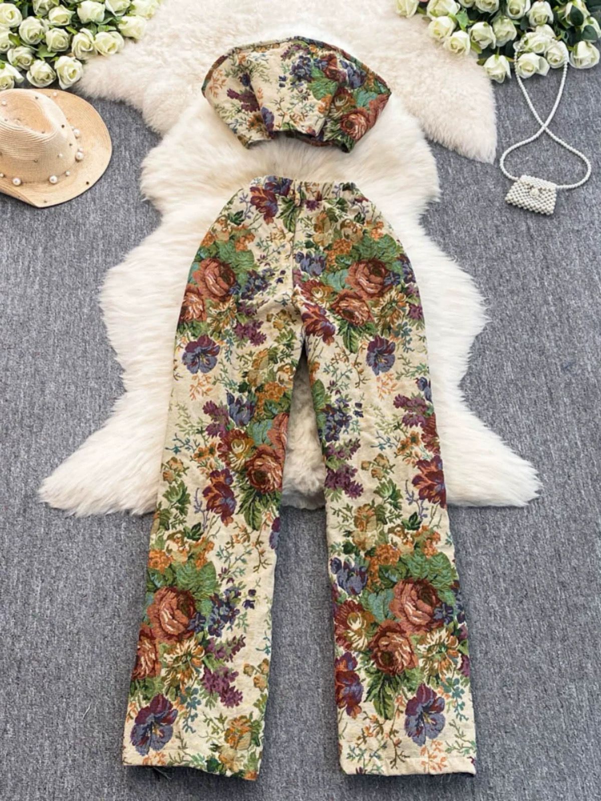 Pankh Evin Floral Leaf Printed Denim Coord