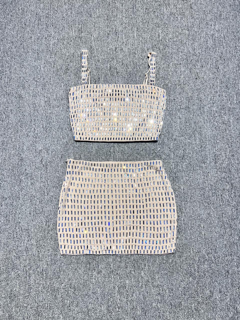 Pankh Gavin Crystal Stone Work Top and Mini Skirt Set