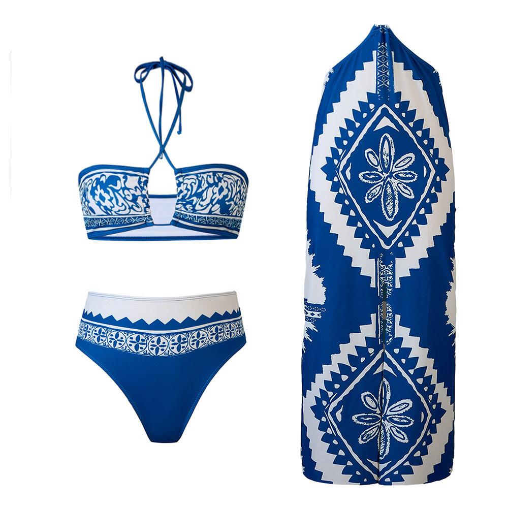 Pankh Vitaliy Boho Printed Split Swimsuit Holiday With Sarong