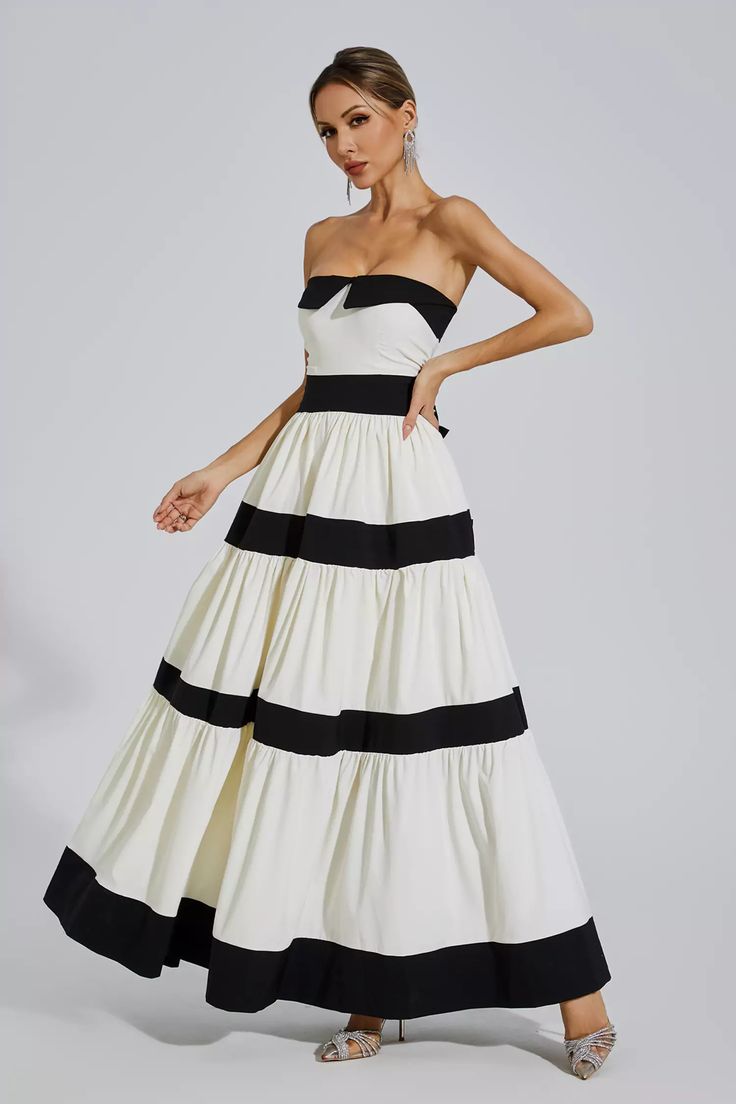 Pankh Laila Offshoulder Straples Color-Block Sleeveless Holiday Maxi Dress