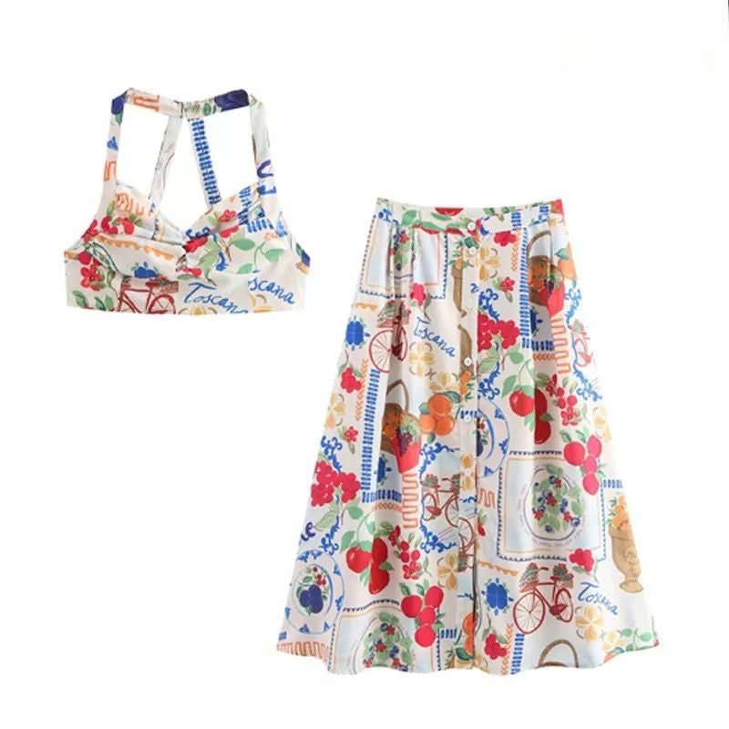 Pankh Ege Halterneck Printed Crop Top & Skirt Coord Set