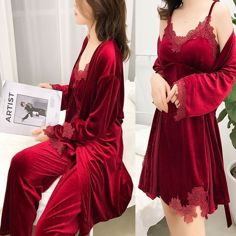 Lumaya velvet 4 piece winter wear night suit