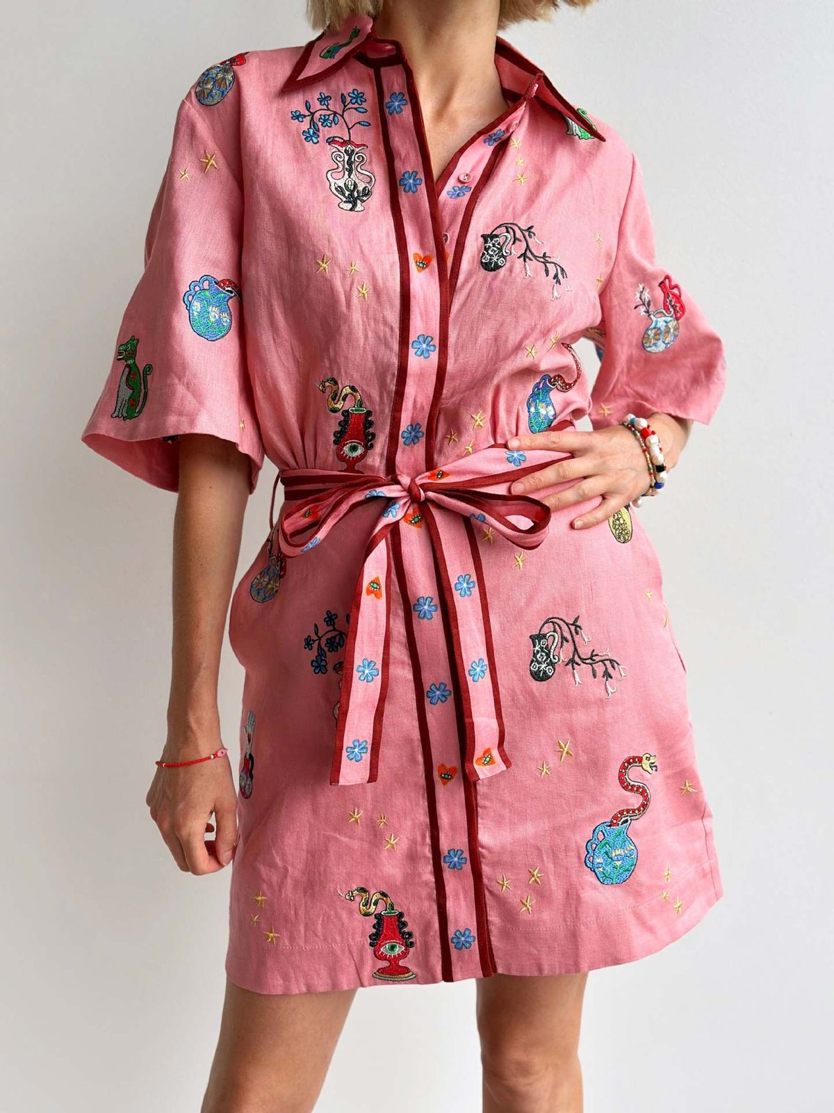 Pankh Mavis Cotton Casual Regular Fit Printed Collar Shirt Dress With Belt