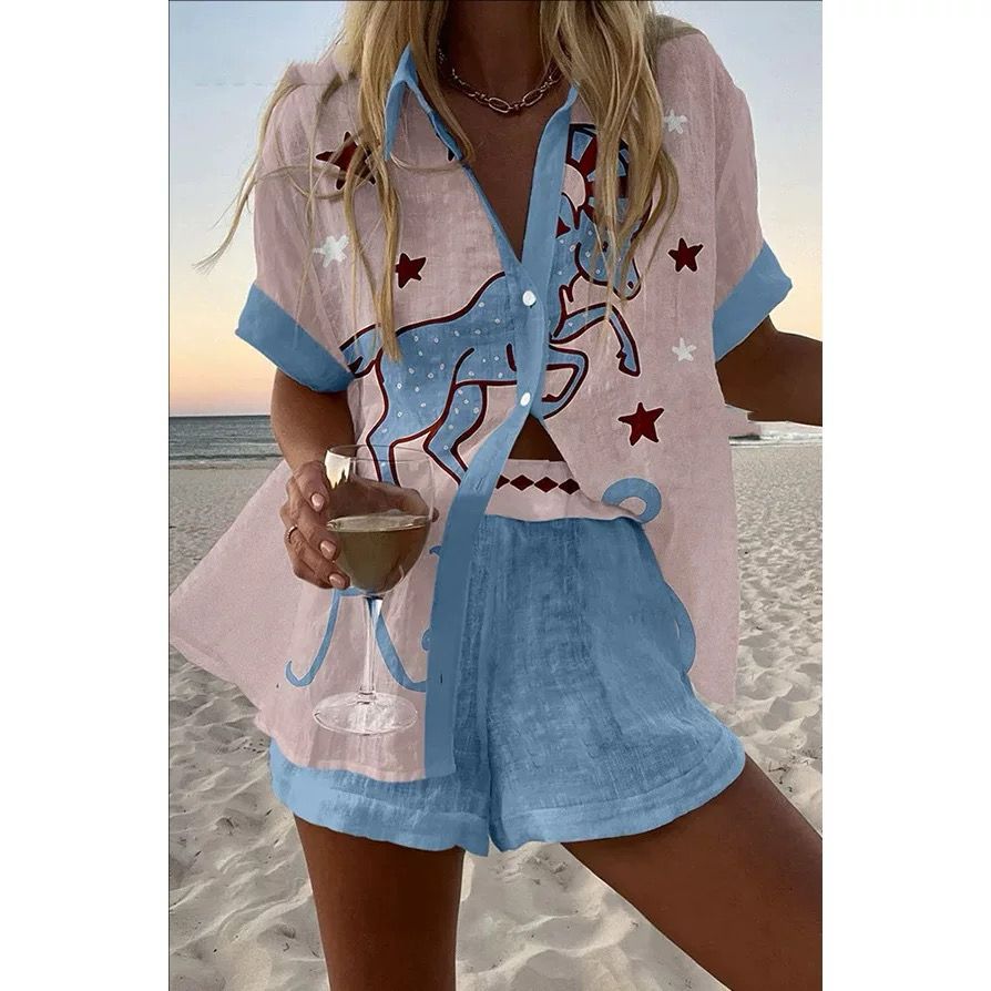 Pankh Rae Printed Loose Style Shirt And Short Set