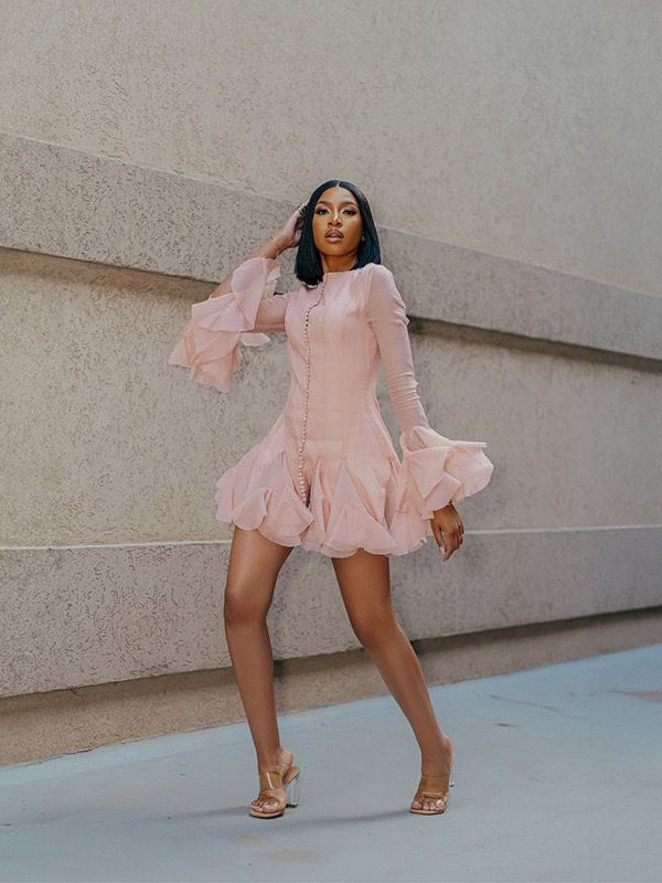 Pankh Eliena Ruffle Button Flare Sleeve Mini Dress