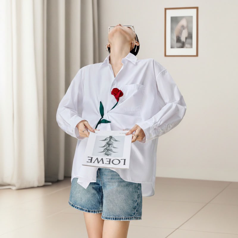 Pankh Berke Cotton Poplin Hand-Shaped Rose Twisted Knot Drape Oversized Shirt