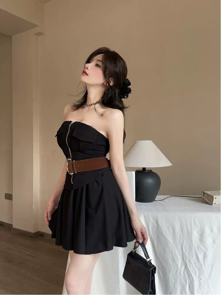 Pankh Briley  Off Shoulder Tube Top And Short Set With Belt