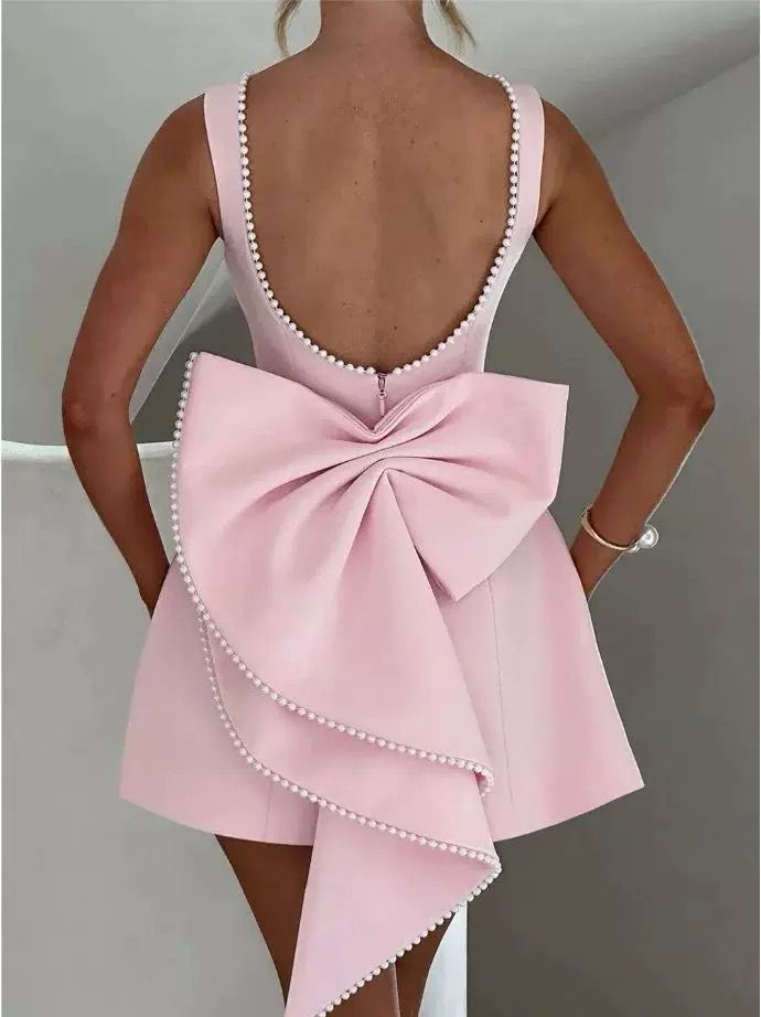 Pankh Jocelyn Beaded Pearl Backless Bow Flaire Mini Dress