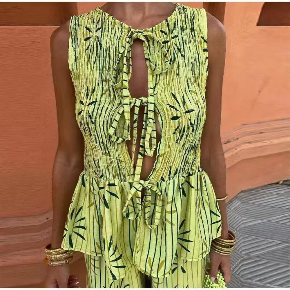 Pankh Jenny Casual Vibrant Floral Print Boho Tie Top And Pant Set