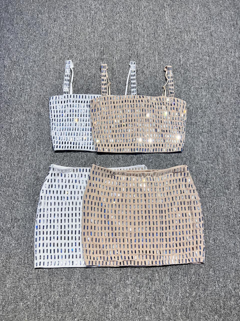 Pankh Gavin Crystal Stone Work Top and Mini Skirt Set